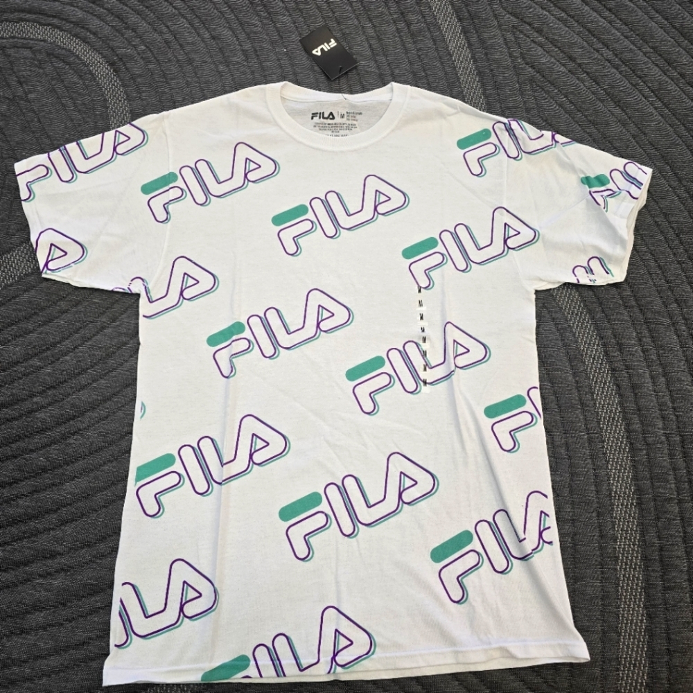 Fila Short Sleeve Tee with Teal and Purple Logo Design